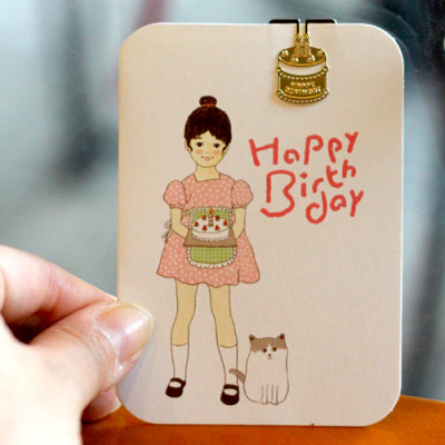 책갈피 북마크 카드 (미니) - 소녀와 축하케이크