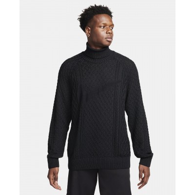 Nike Life Mens Cable Knit Turtleneck Sweater FB7770-010